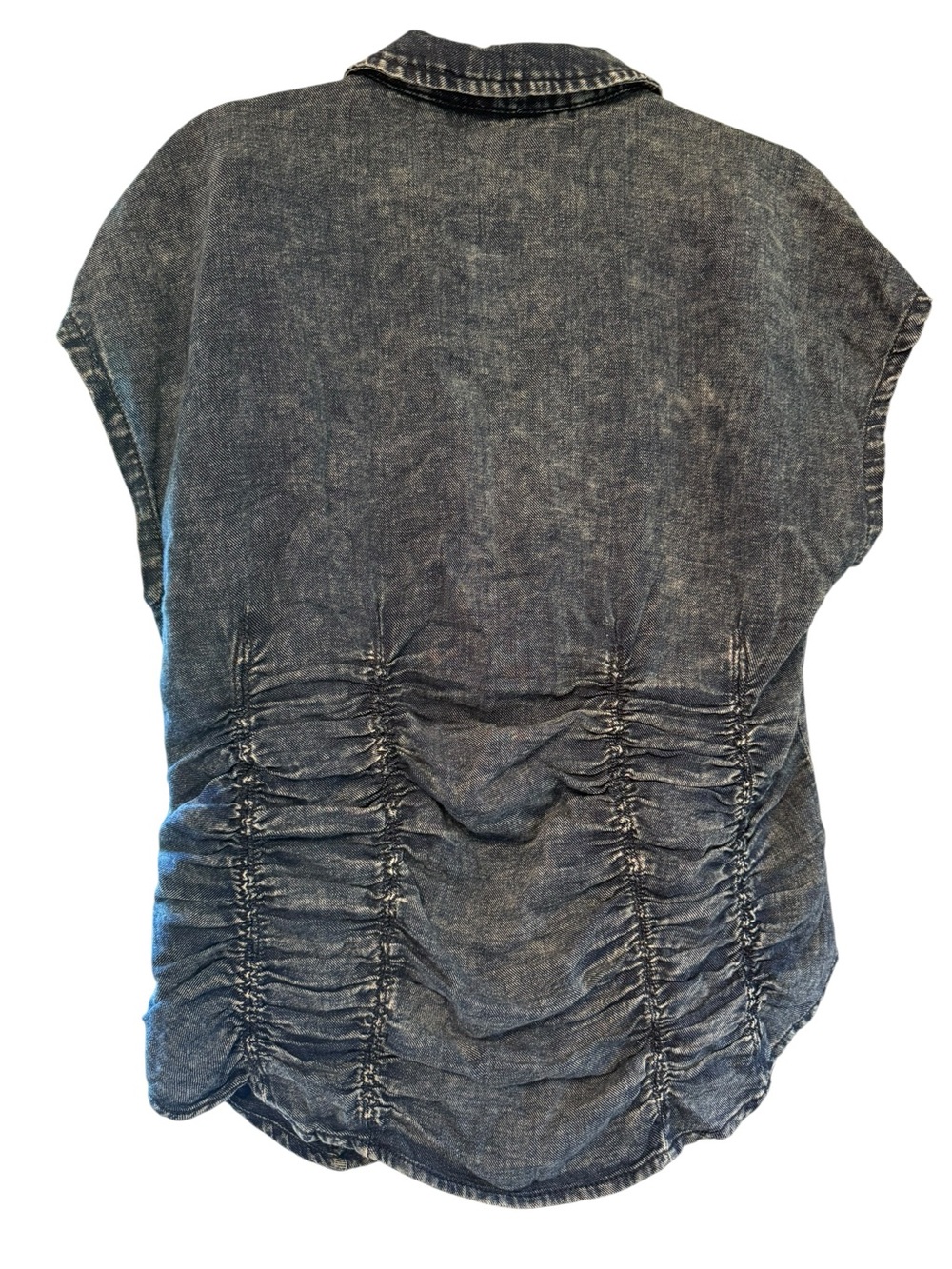 Pilcro Anthropologie Denim Ruched Button Front Top Size Large Chambray Blouse - Picture 6 of 7